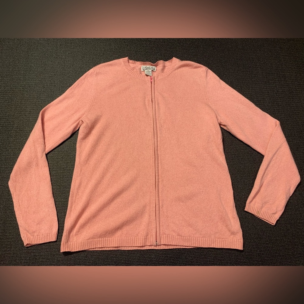 Arid K Designer Collection Pink‎ Silk and Cashmere Full Zip Sweater Size Medium